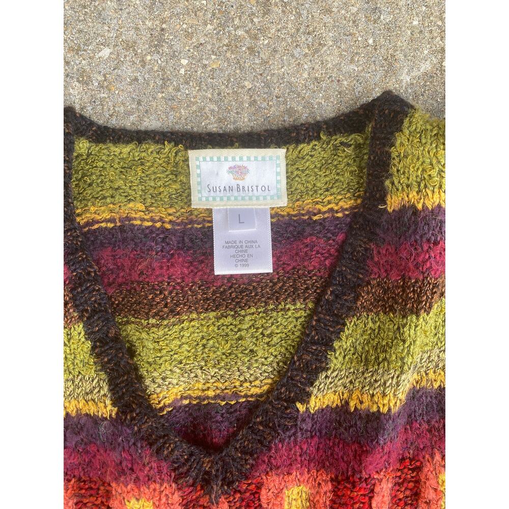 Vintage 80s 90s Susan Bristol women Large V Neck Patterned Sweater pullover - Picture 3 of 5